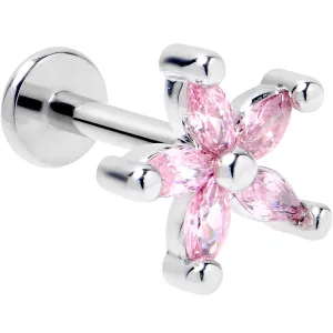 16 Gauge 5/16 Pink CZ Gem Flower Fantastic Internally Threaded Labret