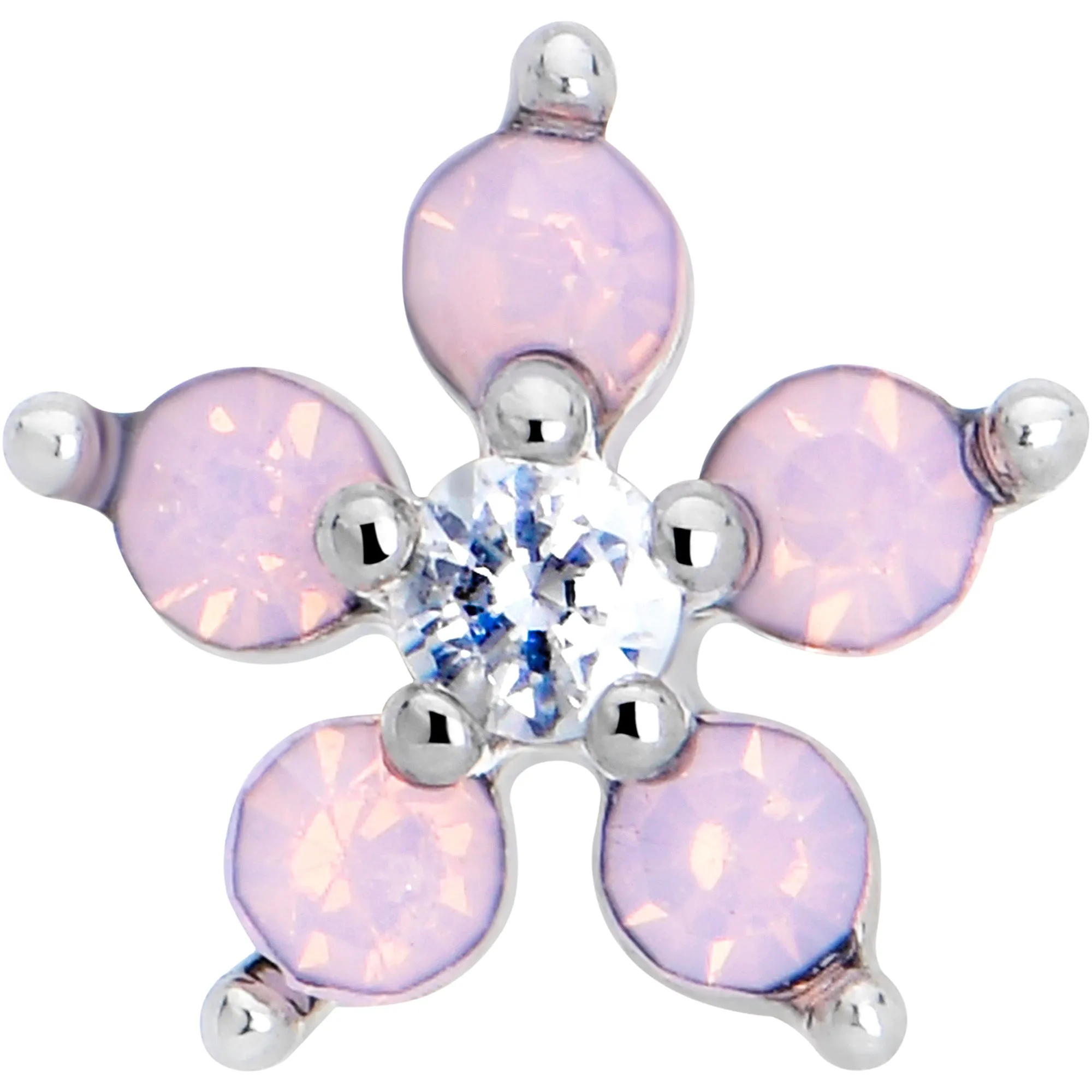 16 Gauge 5/16 Pink Faux Opal Internally Threaded Flower Labret Tragus