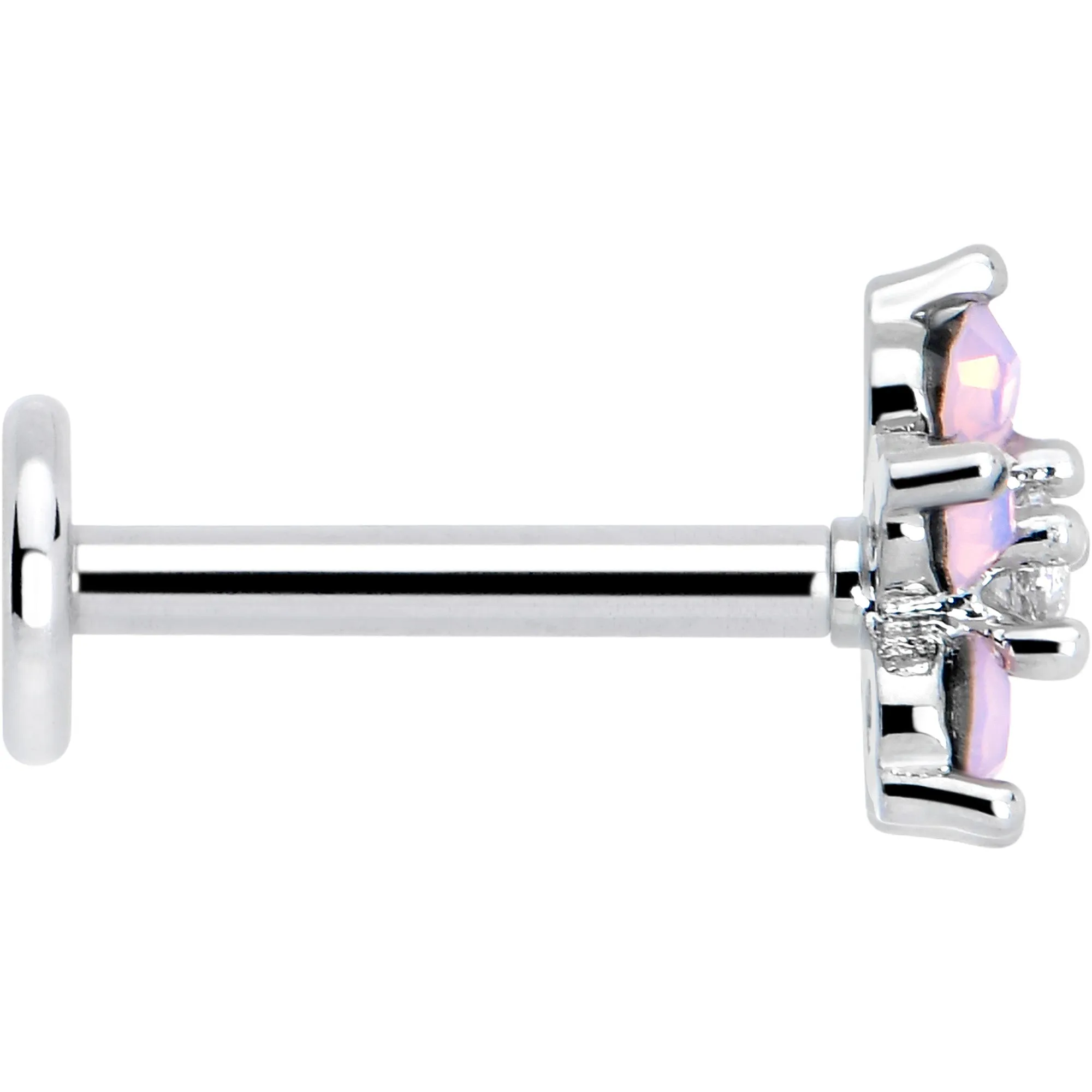 16 Gauge 5/16 Pink Faux Opal Internally Threaded Flower Labret Tragus