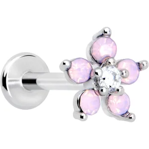 16 Gauge 5/16 Pink Faux Opal Internally Threaded Flower Labret Tragus
