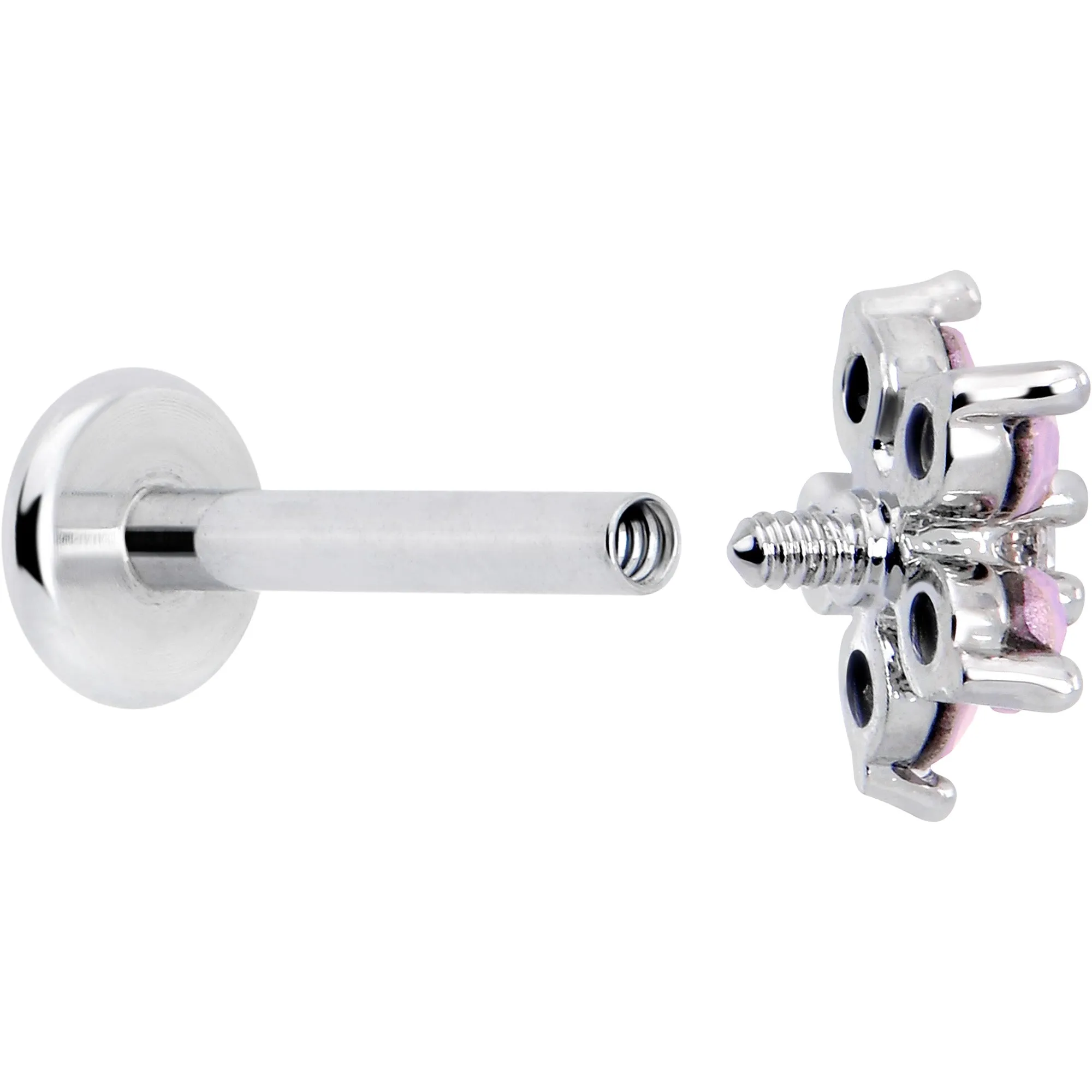16 Gauge 5/16 Pink Faux Opal Internally Threaded Flower Labret Tragus