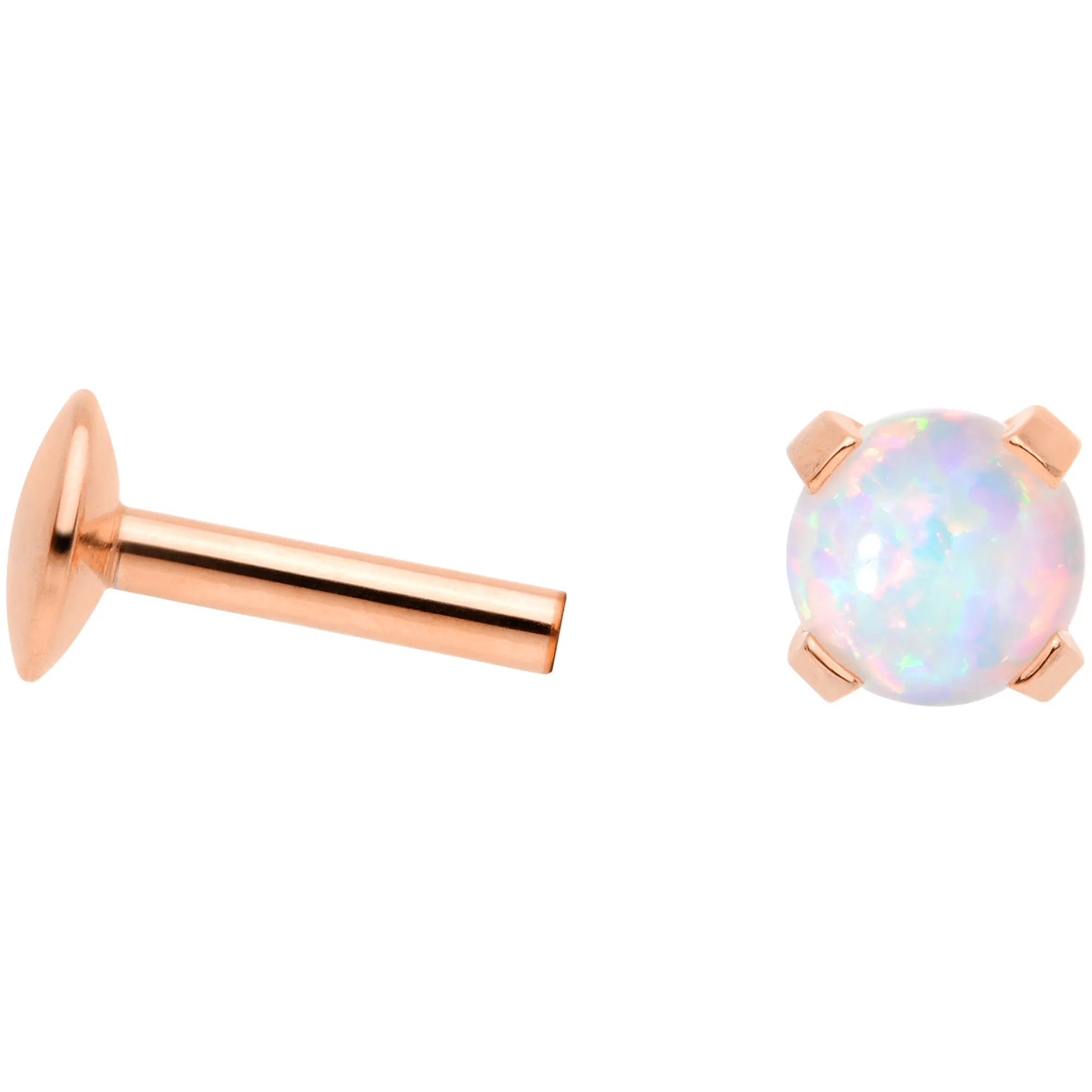 16G 1/4 4mm Syn Opal Rose Gold G23 Titanium Internal Thread Labret