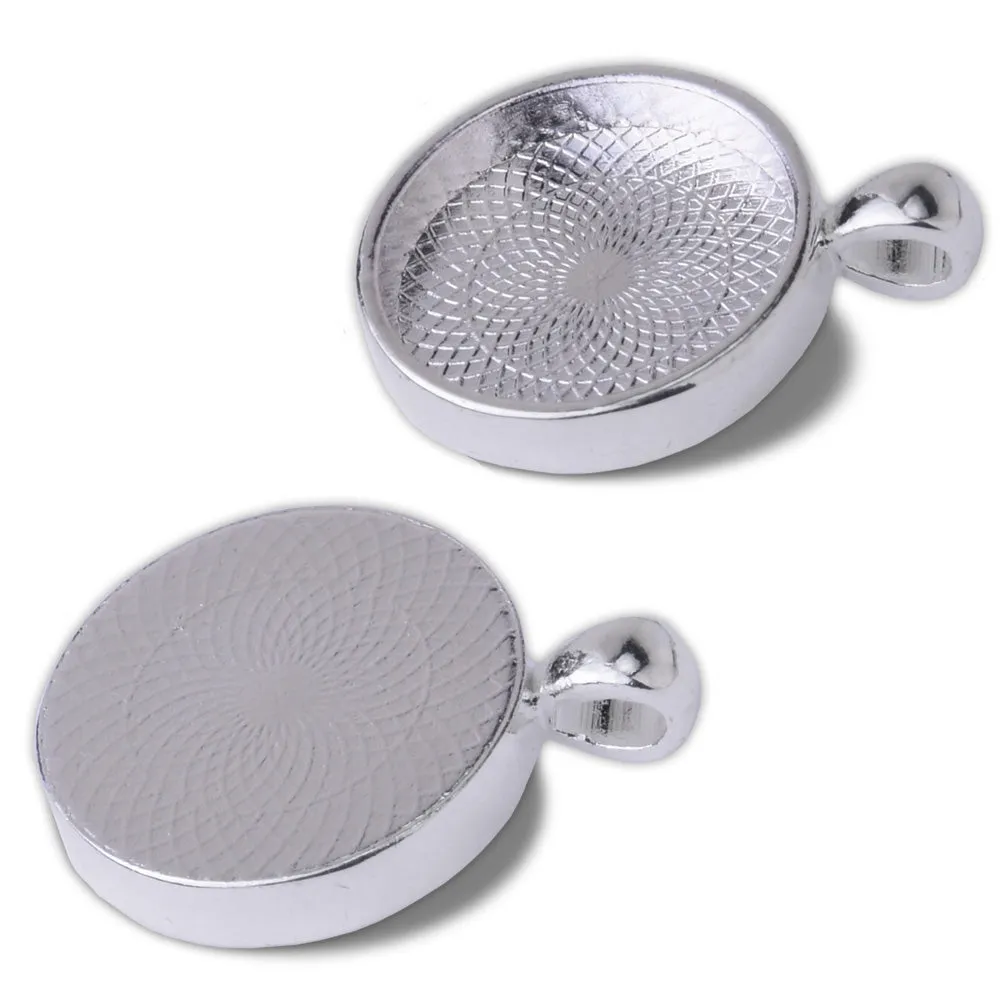 16mm Silver Round Cameo Cabochon Bezel  Base Setting Pendants Mini pendant trays 20pcs