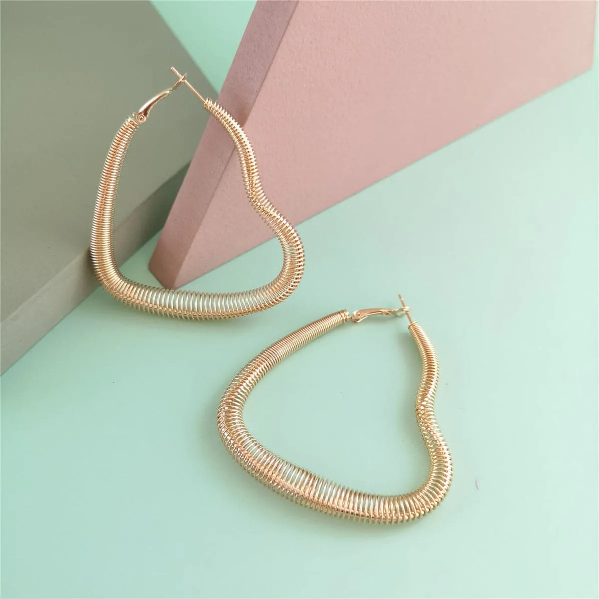 18K Gold-Plated Spring Open Heart Hoop Earrings