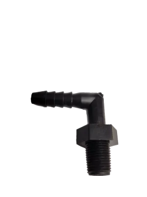 1/8" MNPT x 0.25" Hose Barb 90° Poly Fitting