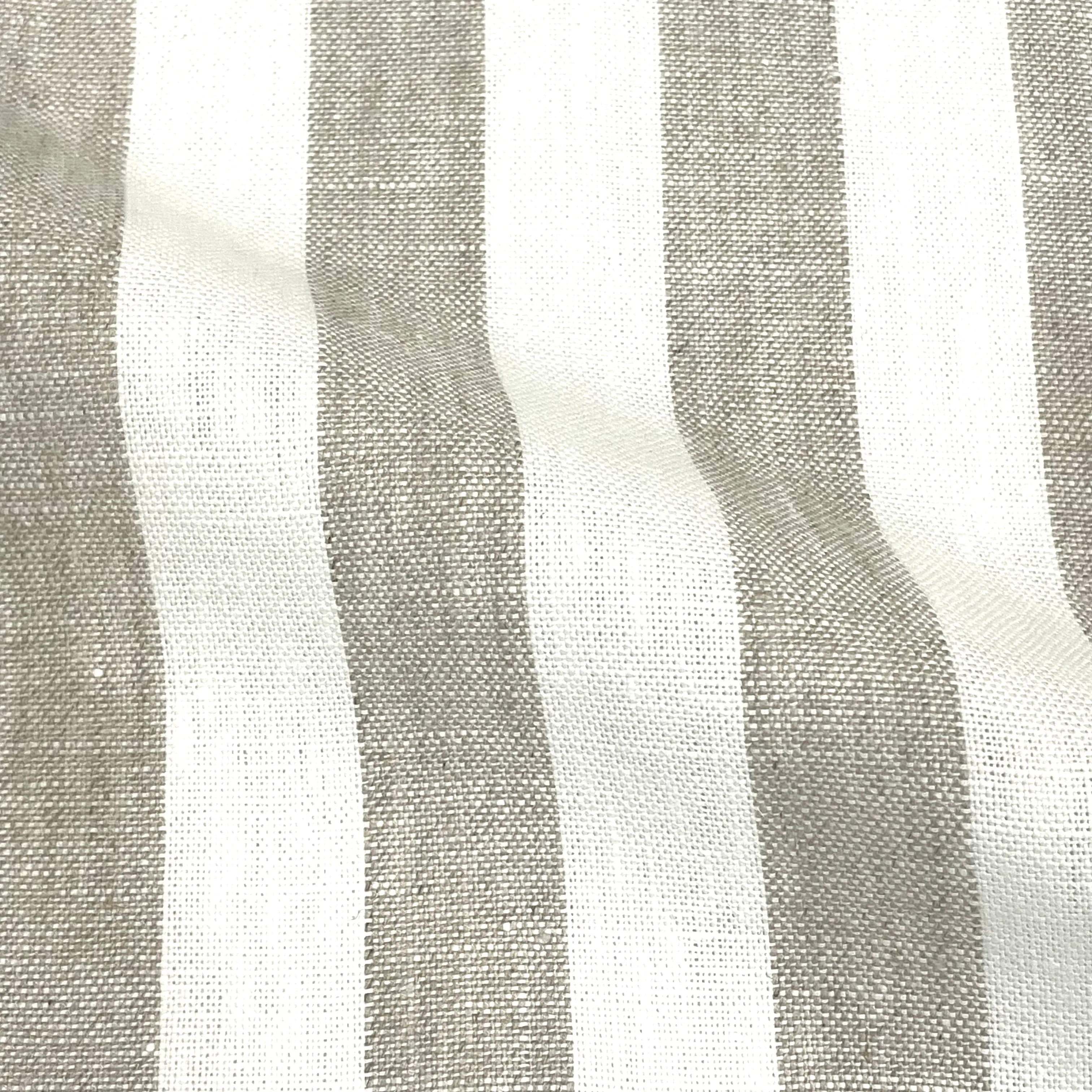1" Oatmeal Stripe 100% Natural Linen Fabric By The Yard/CL1079