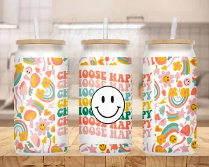 20 oz. Frosted Glass Can for Iced Coffee, Soda, Beer, etc. - Choose Happy
