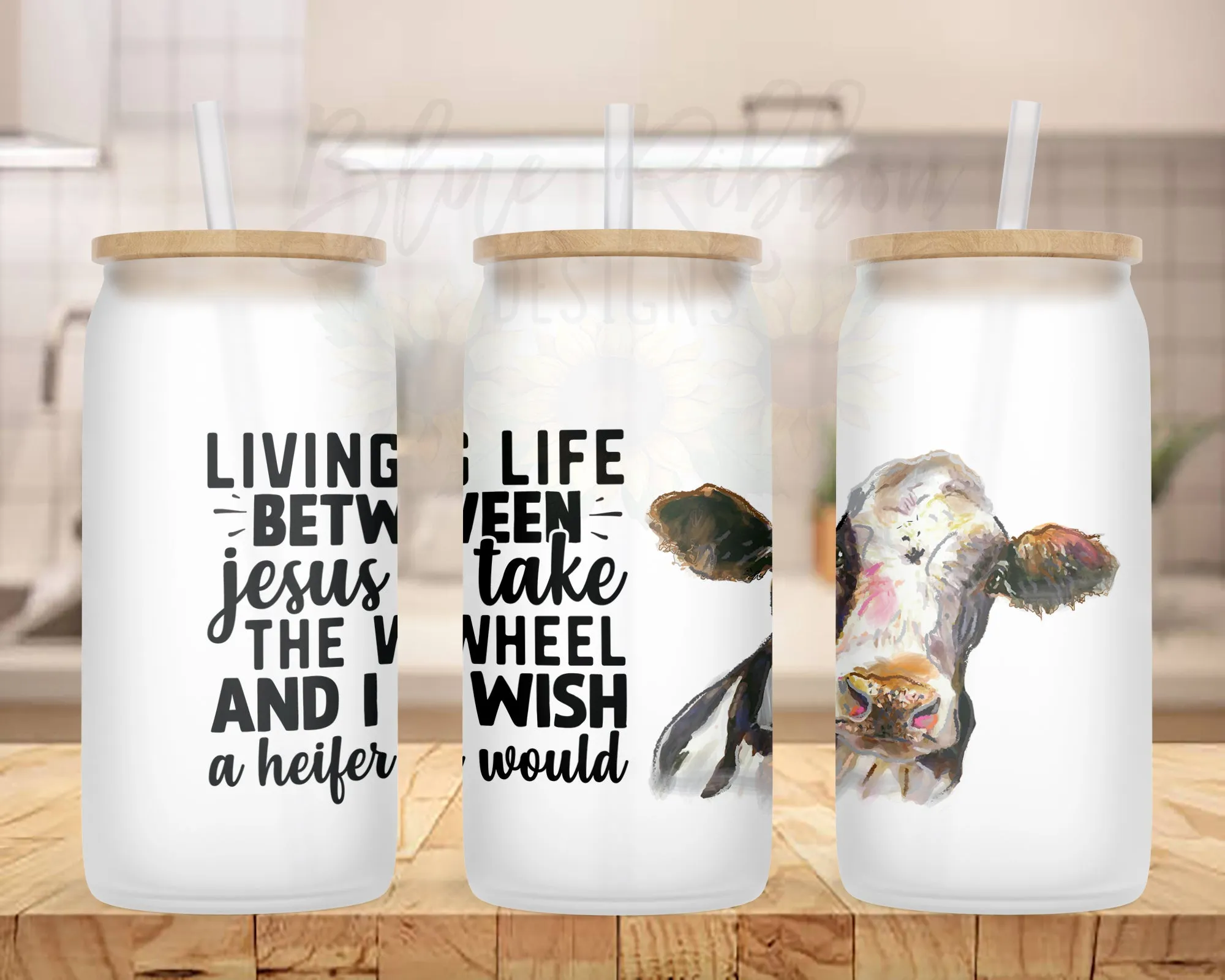 20 oz. Frosted Glass Can for Iced Coffee, Soda, Beer, etc. - Jesus Take The Wheel