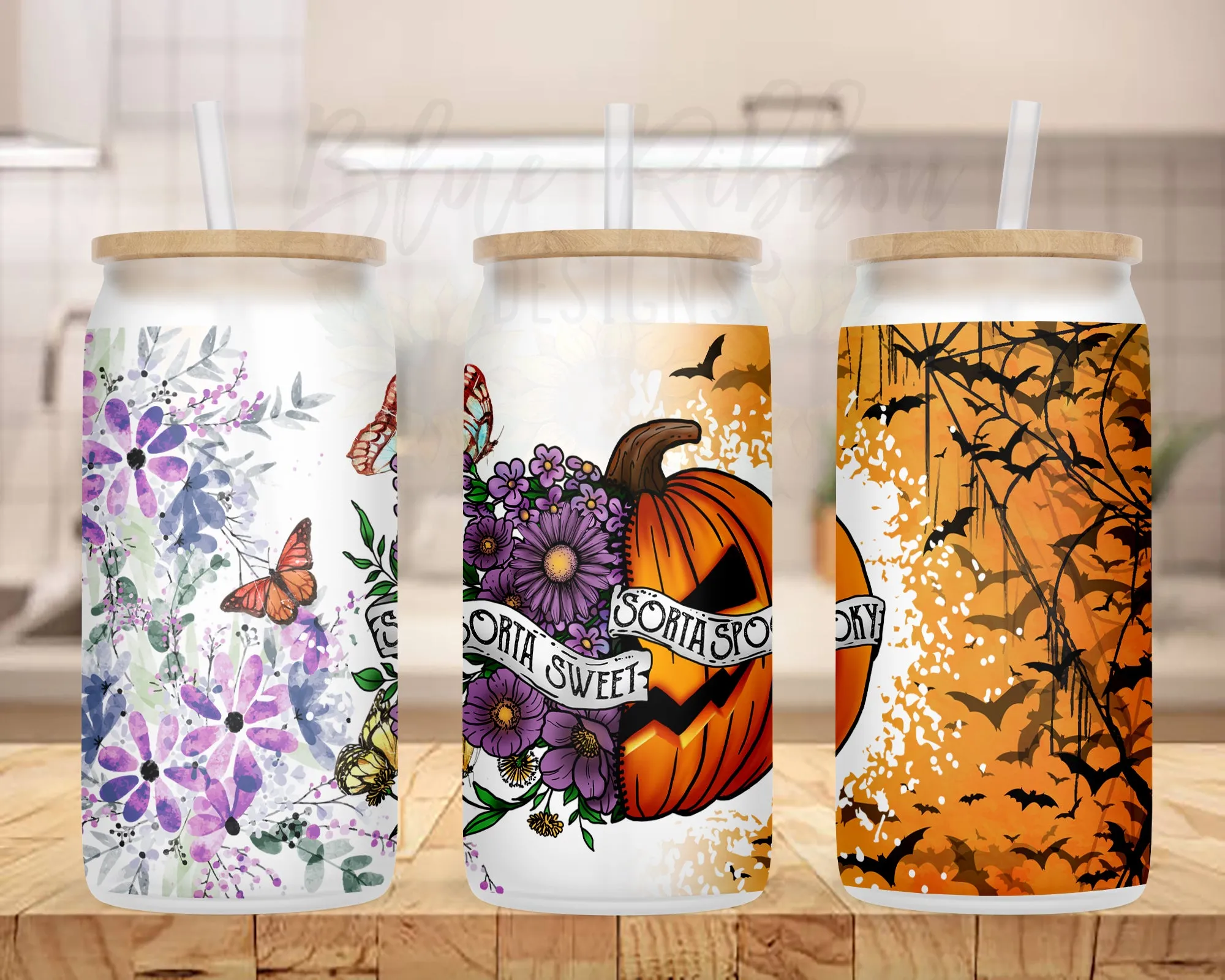 20 oz. Frosted Glass Can for Iced Coffee, Soda, Beer, etc. - Sorta Sweet, Sorta Spooky