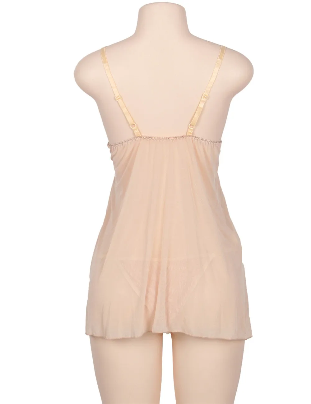 2pcs Apricot Seduce Elegant Babydoll With G-string