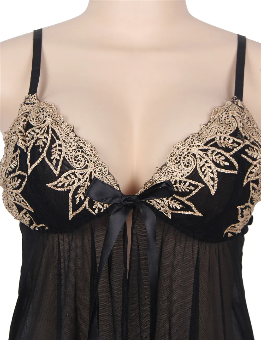 2pcs Apricot Seduce Elegant Babydoll With G-string