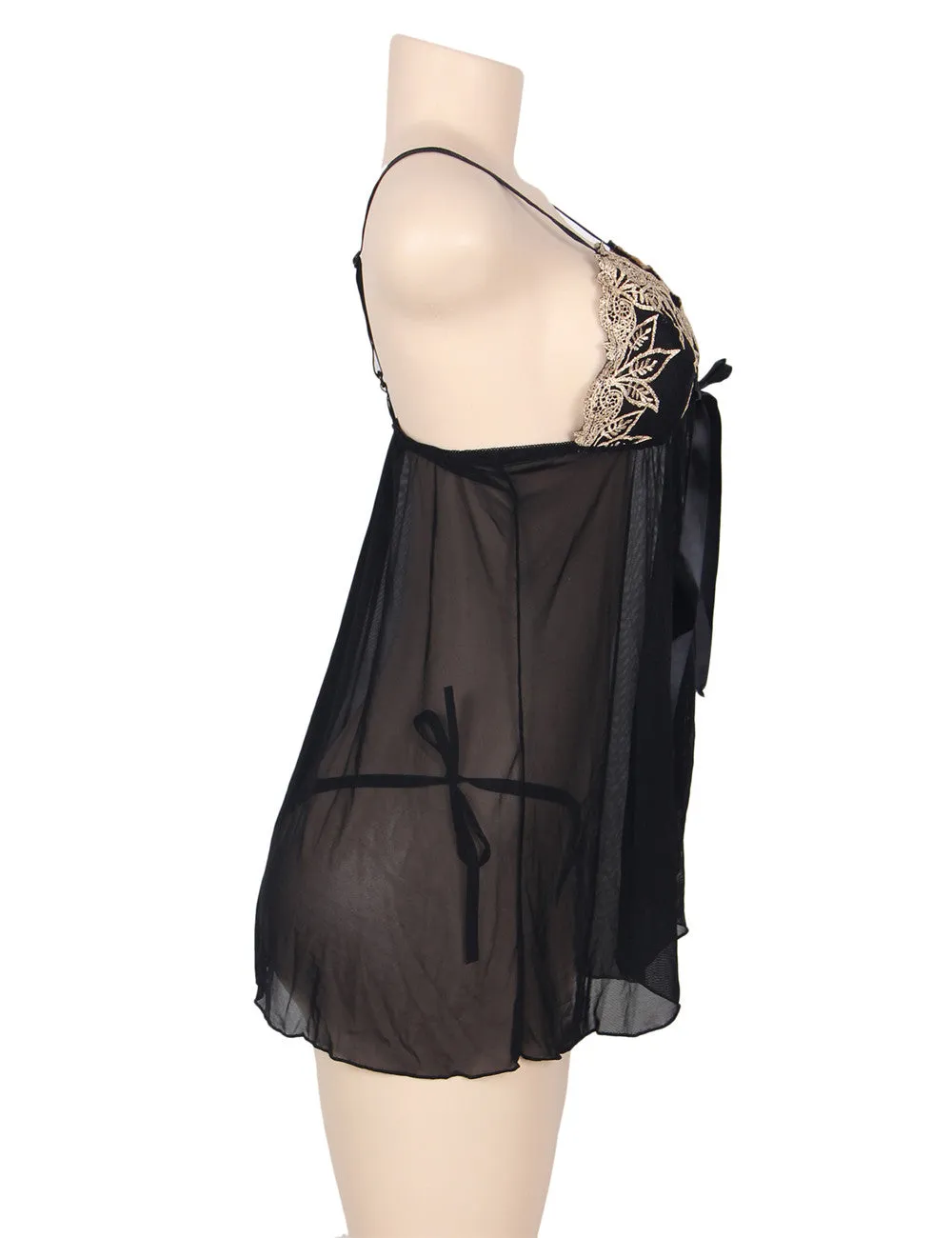 2pcs Apricot Seduce Elegant Babydoll With G-string