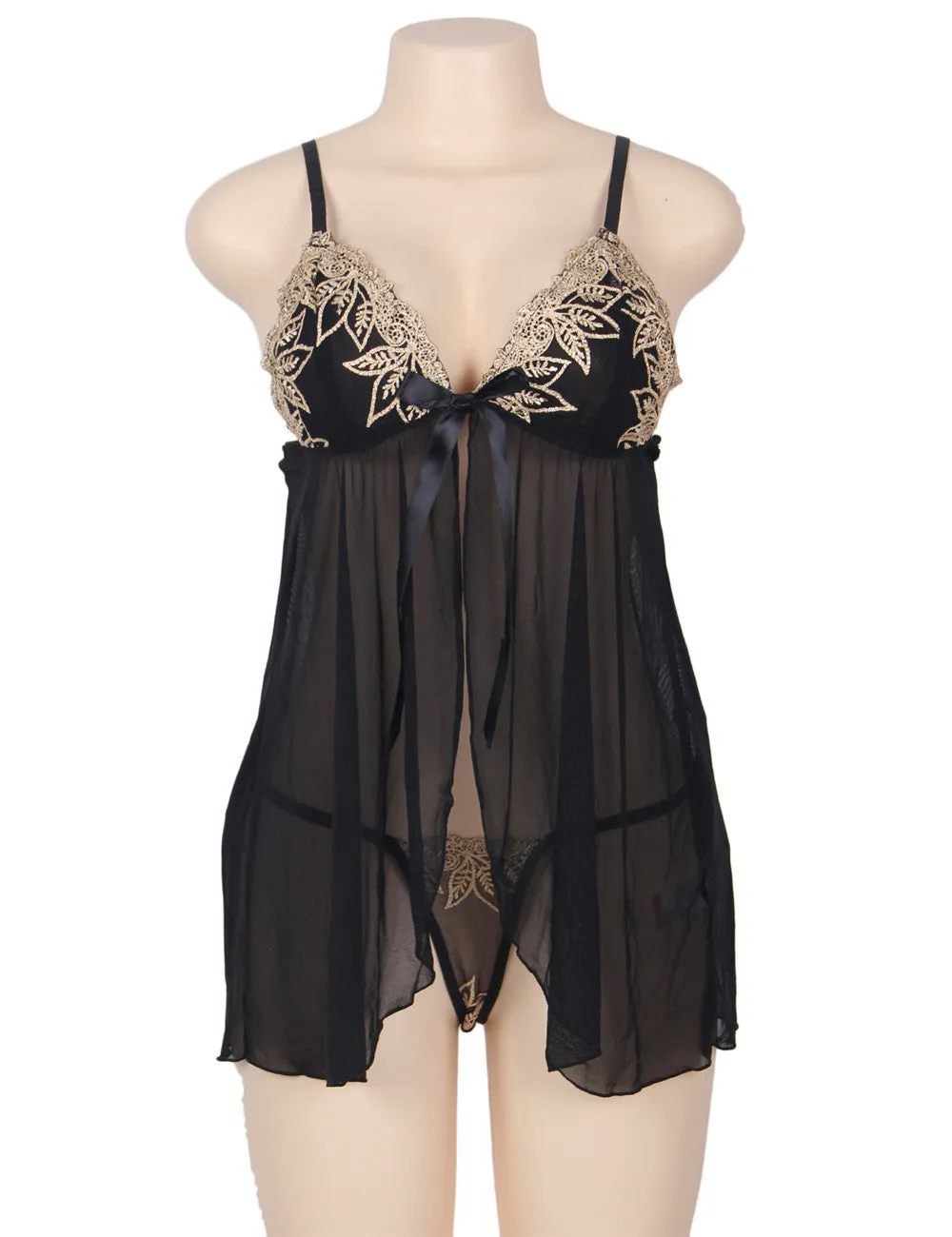 2pcs Apricot Seduce Elegant Babydoll With G-string