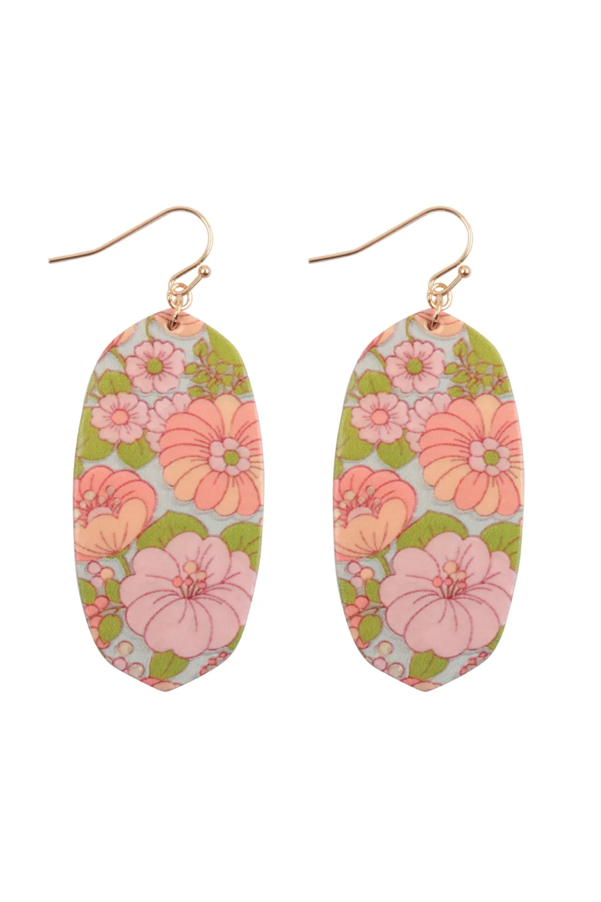 2" FLOWER HEX PRINT WOOD DROP EARRINGS