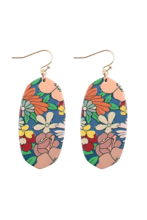 2" FLOWER HEX PRINT WOOD DROP EARRINGS
