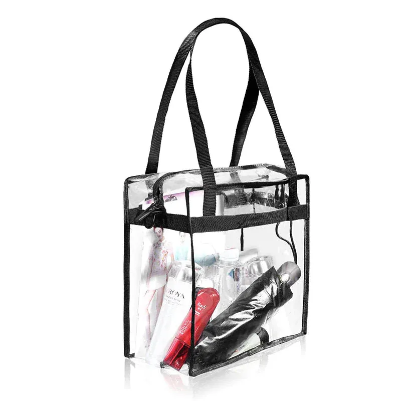 2x Clear PVC Tote Bag Women Large Transparent Handbag Zip Purse Stadium Security
