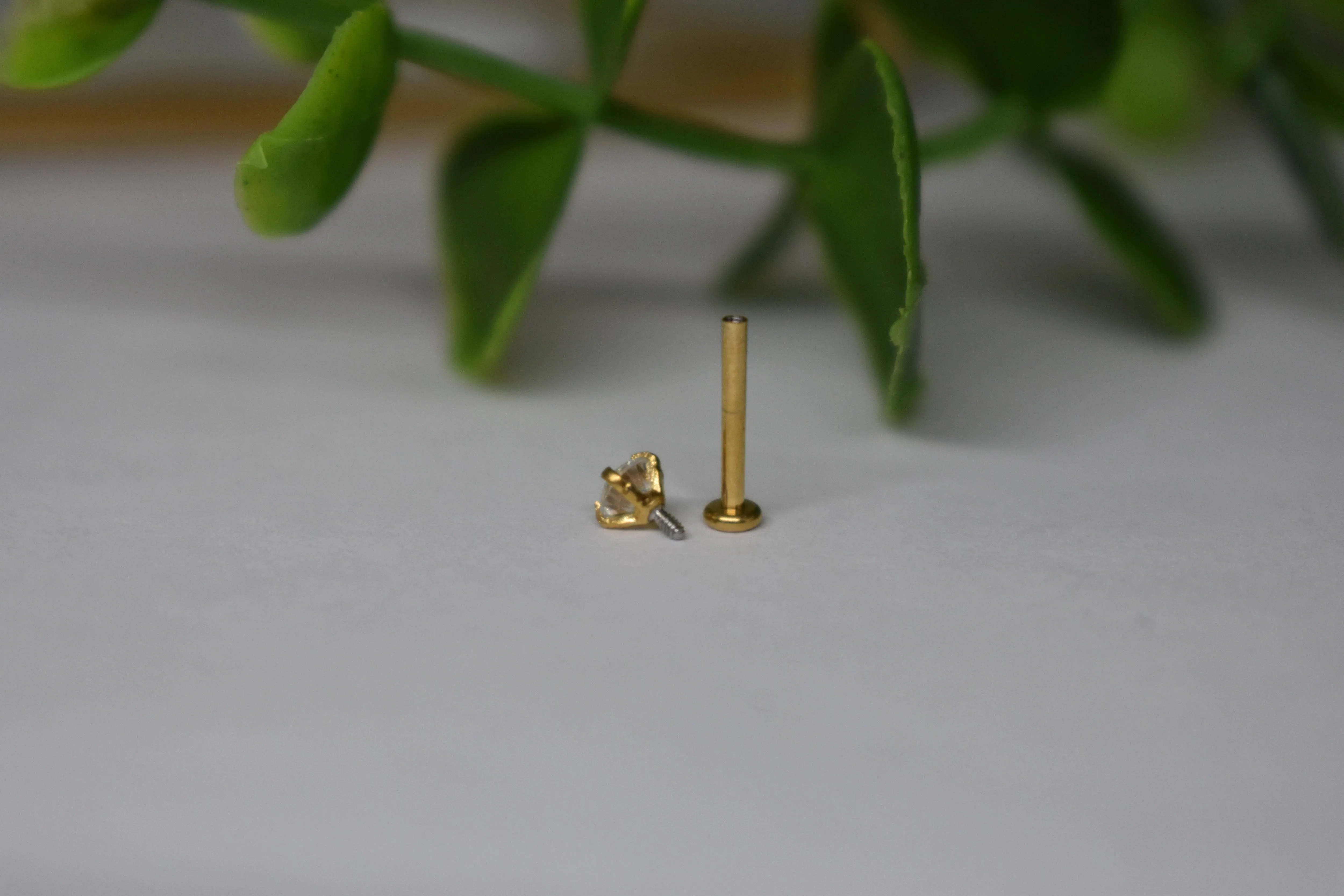 316L Surgical Steel Internally Threaded Gold PVD Flat Back Labret Aurora Borealis CZ Gem