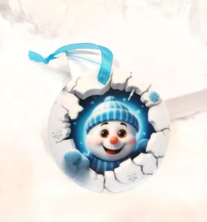 3D Style Flat Ceramic Snowman Ornament Handmade