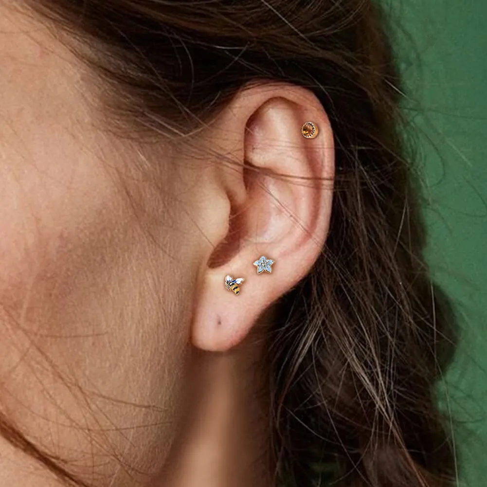 3PCS 16G Bee/Flower/Honey Labret Stud Cartilage Helix Earring