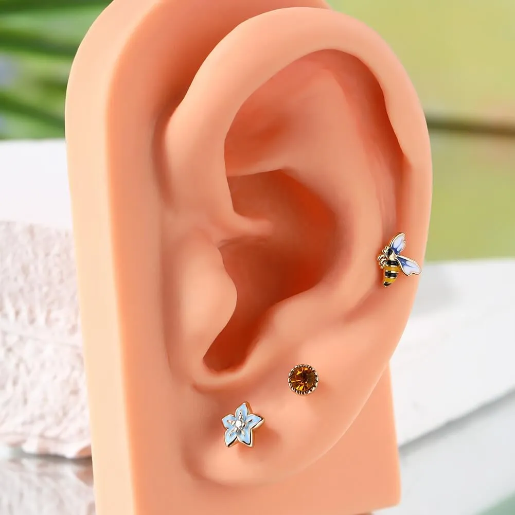 3PCS 16G Bee/Flower/Honey Labret Stud Cartilage Helix Earring