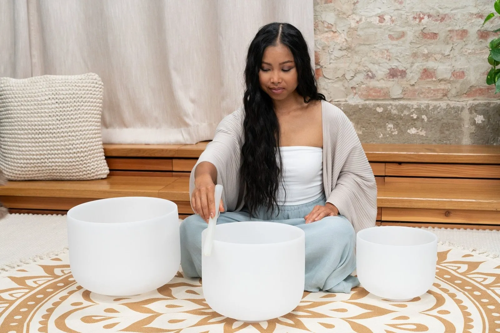 432 Hz Crystal Singing Bowls 9” A4, 11” F4, 13” D4 - Minor Tri-Chakra Set