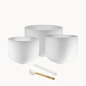 432 Hz Crystal Singing Bowls 9” A4, 11” F4, 13” D4 - Minor Tri-Chakra Set