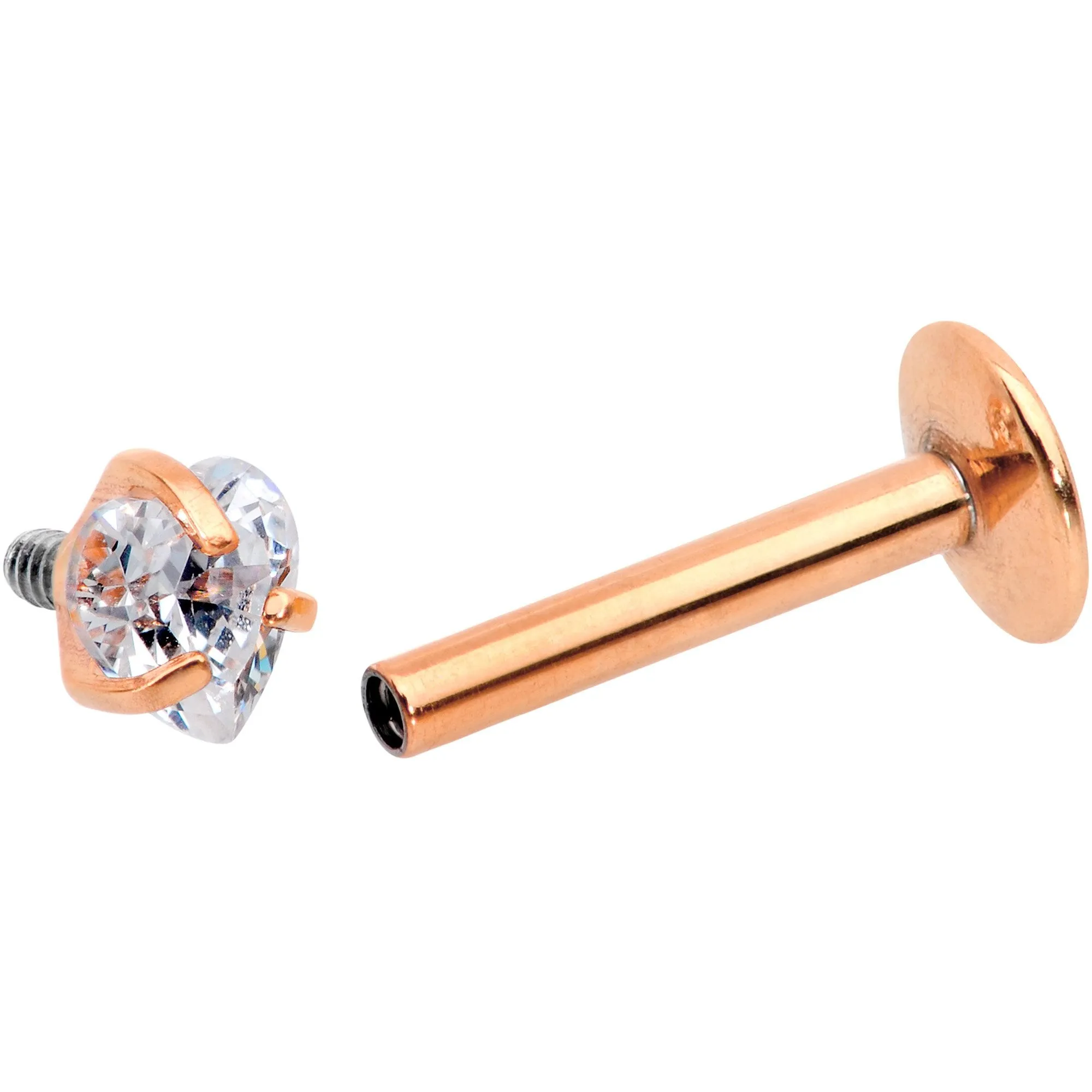 5/16 Clear Heart CZ Rose Gold PVD Internally Threaded Labret Monroe