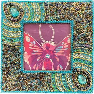 5x5 Peacock Beaded Photo Frame in Purple