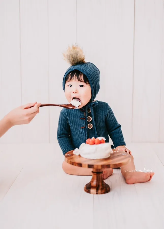 6-12 size romper and bonnet, cream, fur pom pom, made to order