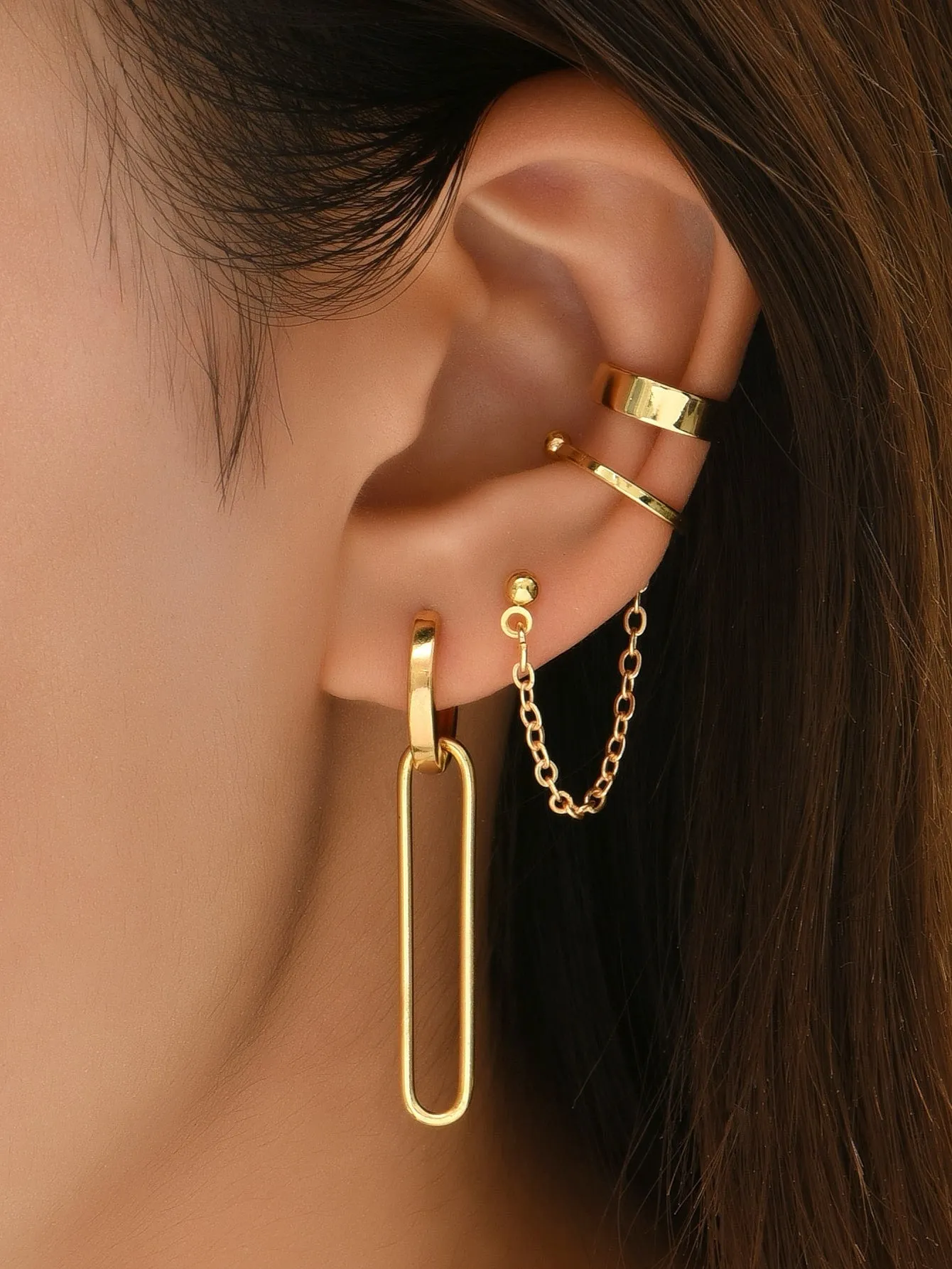 6pcs Chain Decor Earrings -  Gold- FD ⚡