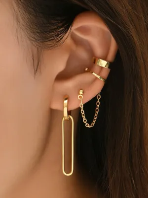 6pcs Chain Decor Earrings -  Gold- FD ⚡