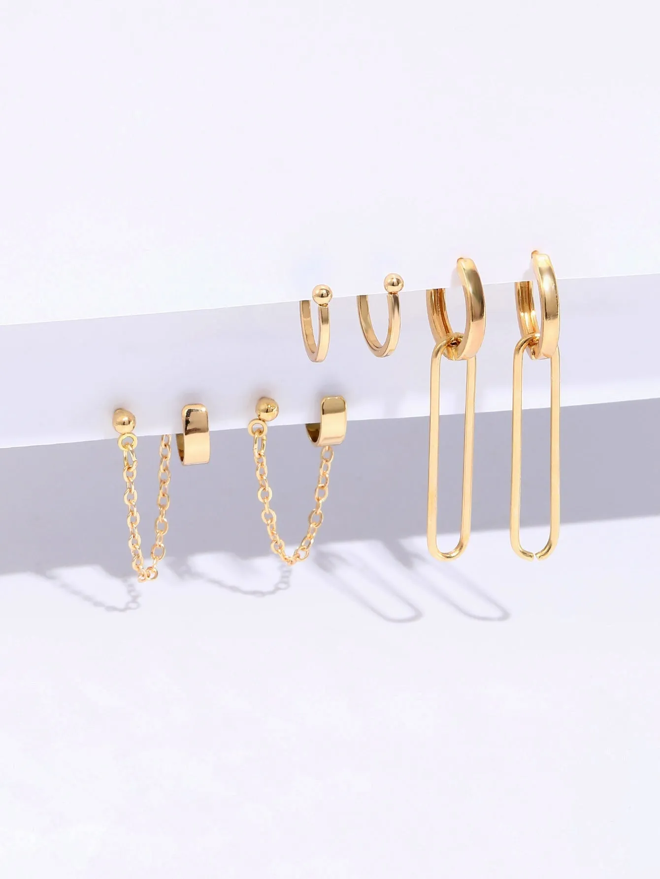 6pcs Chain Decor Earrings -  Gold- FD ⚡