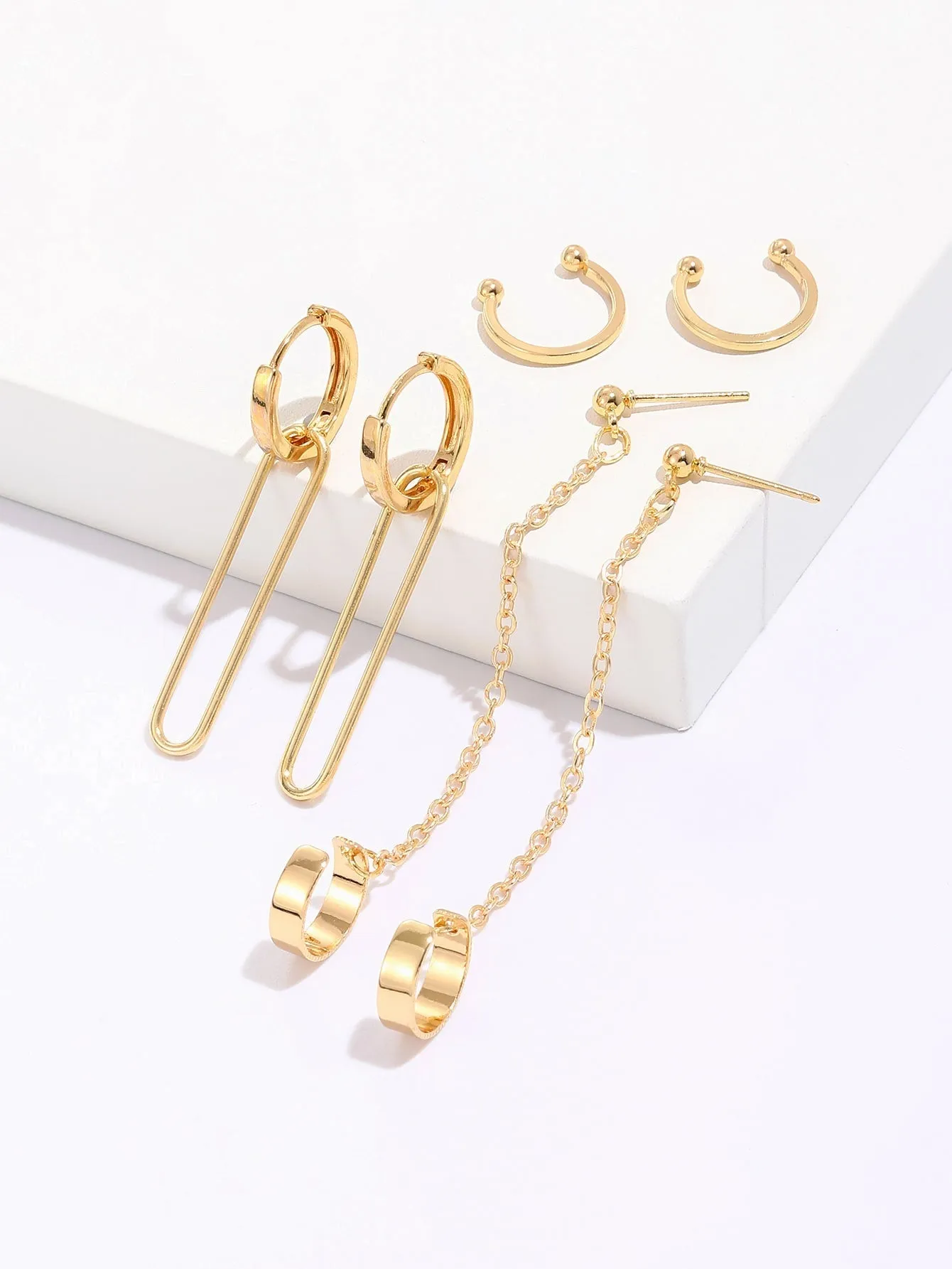 6pcs Chain Decor Earrings -  Gold- FD ⚡