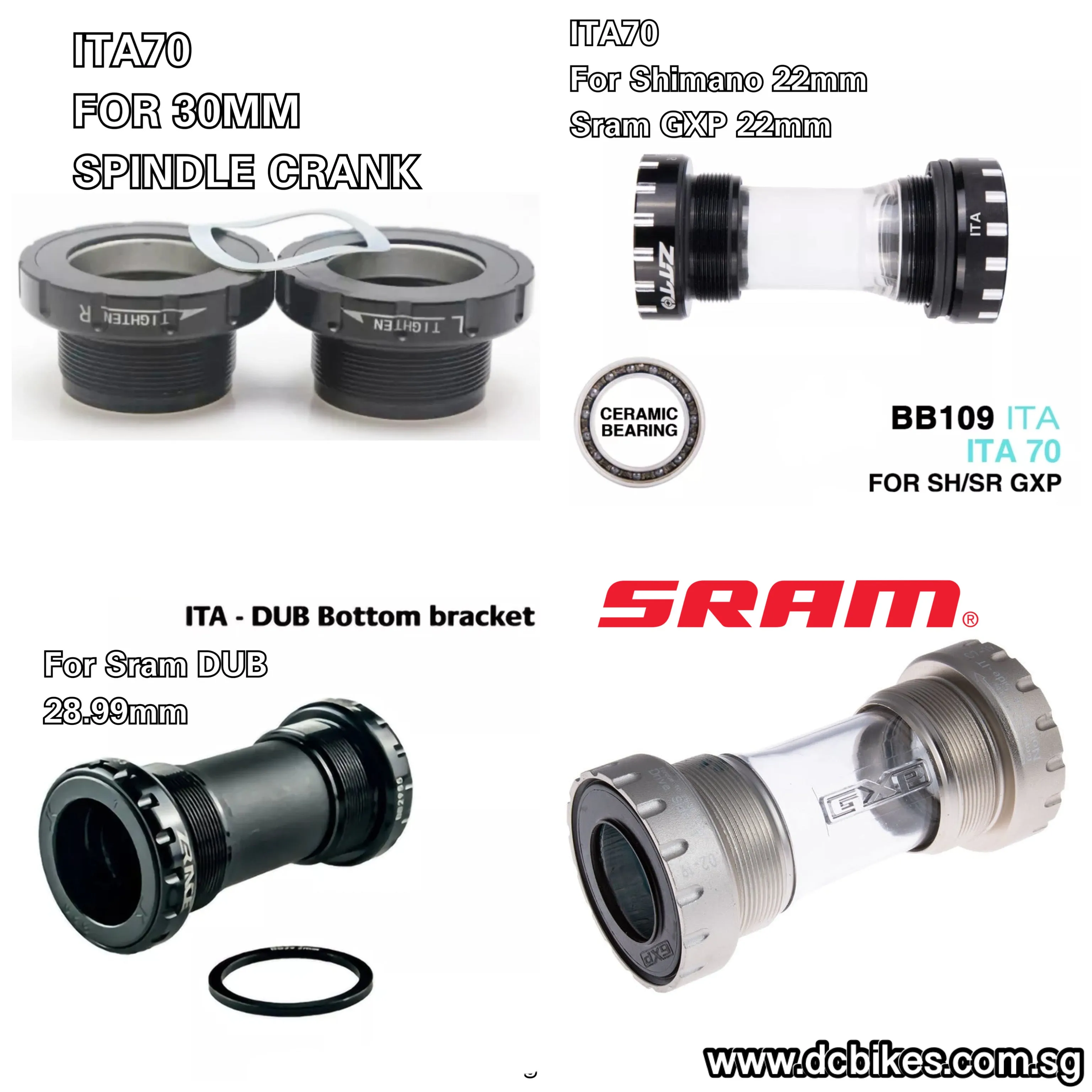 70mm Italian ITA70 Threaded Bottom Bracket BB For Shimano 24mm/22mm GXP Sram 28.99mm Dub 30mm Crank