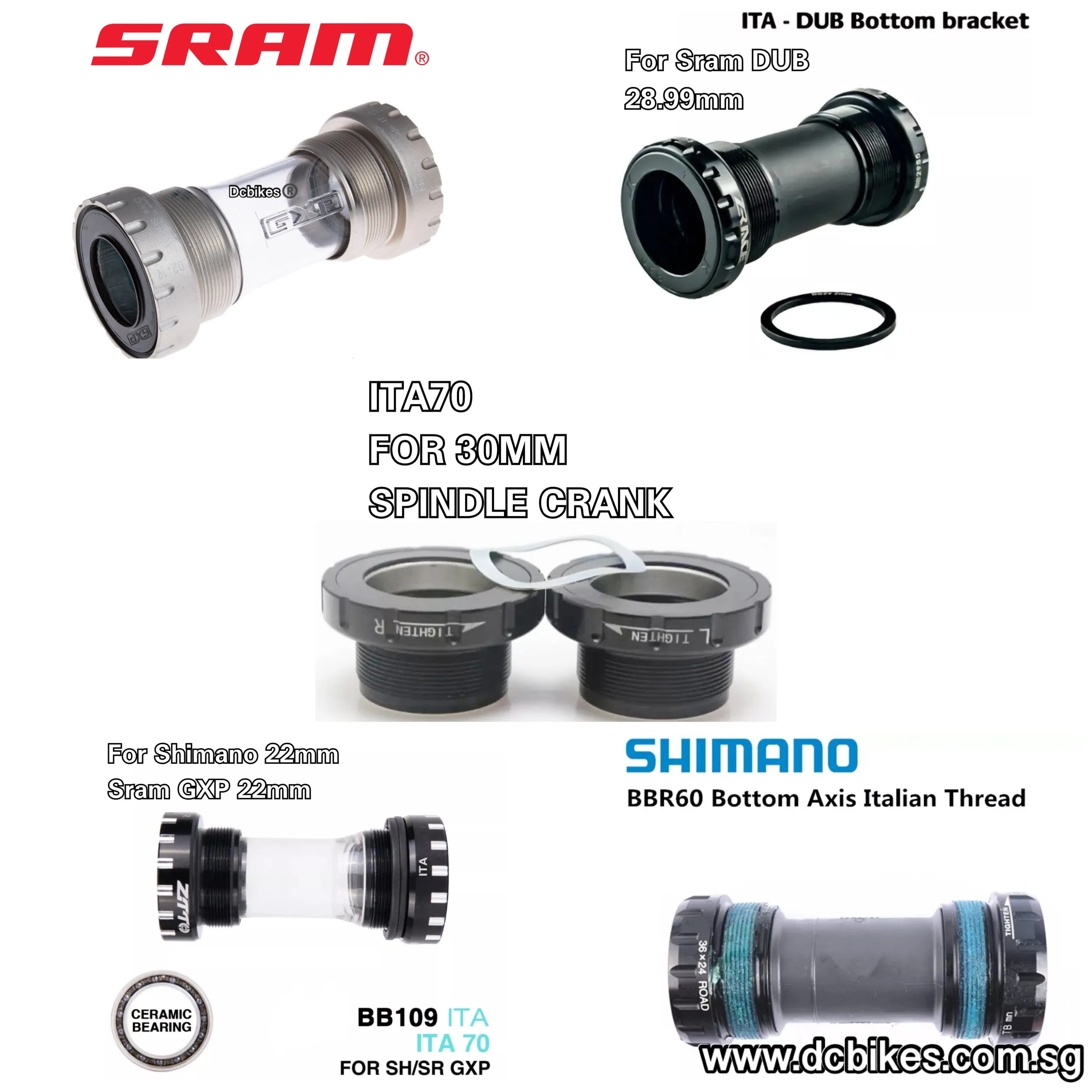 70mm Italian ITA70 Threaded Bottom Bracket BB For Shimano 24mm/22mm GXP Sram 28.99mm Dub 30mm Crank