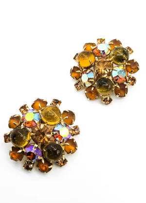 A Autumn Topaz amber Aurora Borealis Jelly belly frosted rhinestone earrings