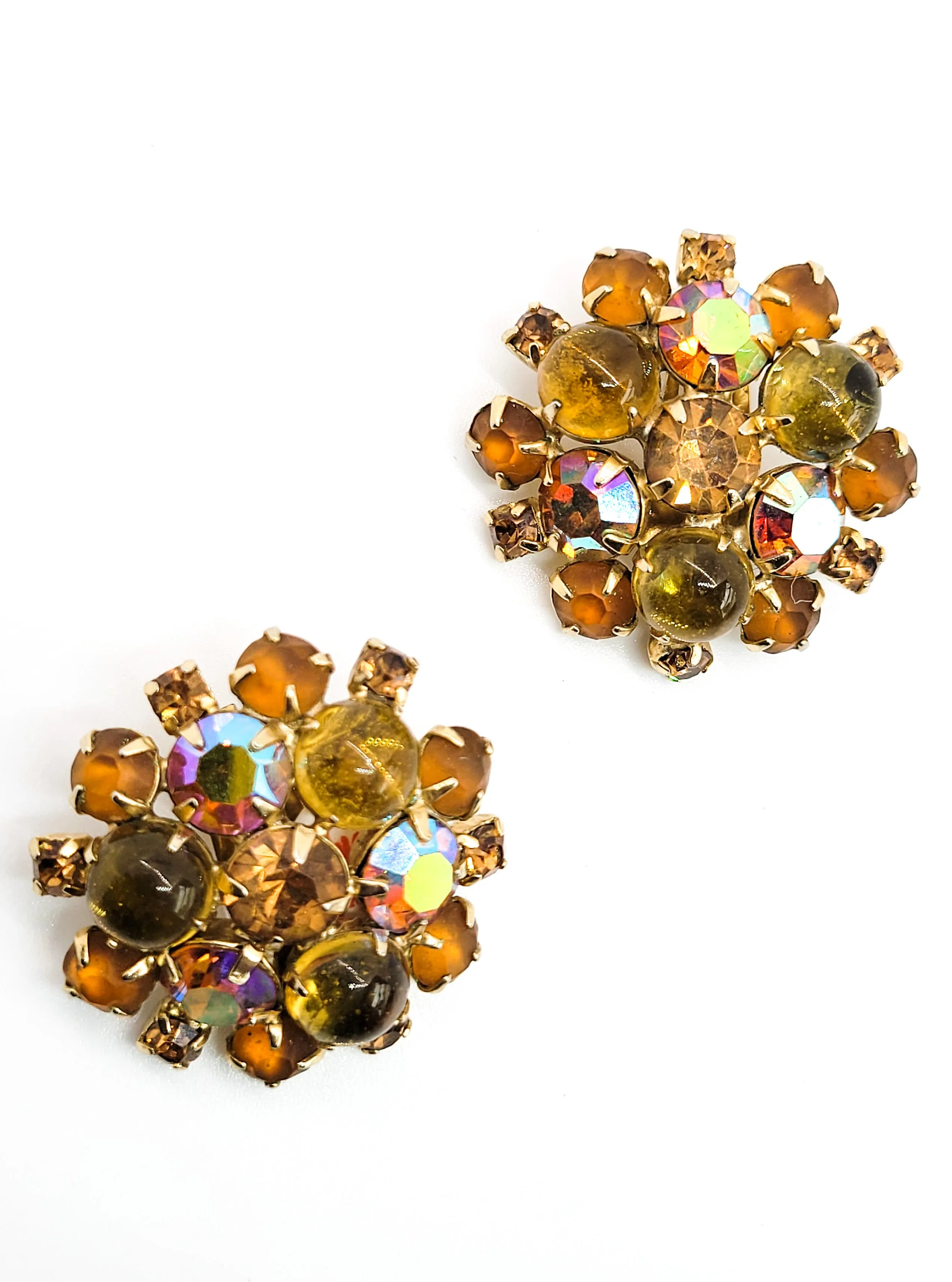 A Autumn Topaz amber Aurora Borealis Jelly belly frosted rhinestone earrings