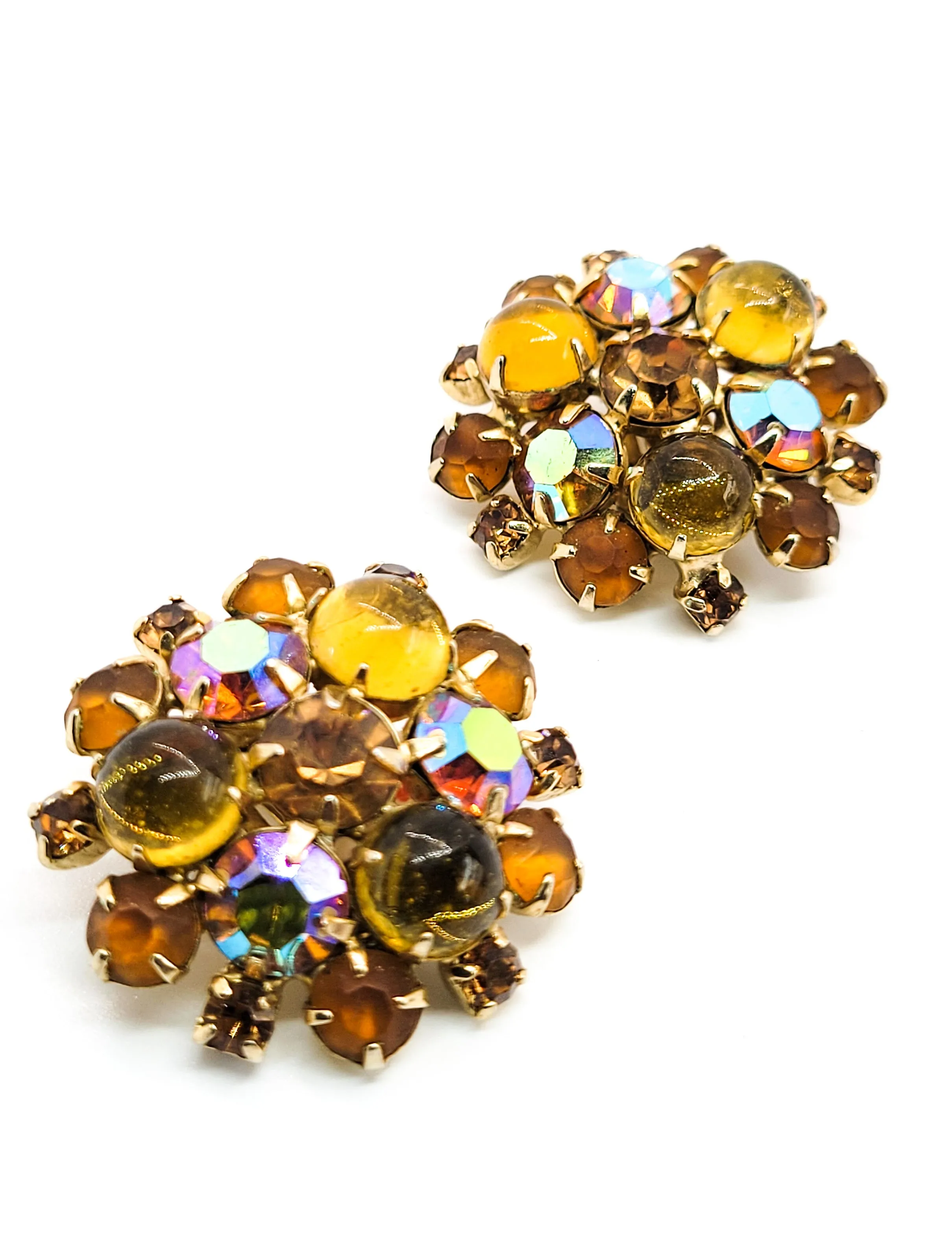 A Autumn Topaz amber Aurora Borealis Jelly belly frosted rhinestone earrings