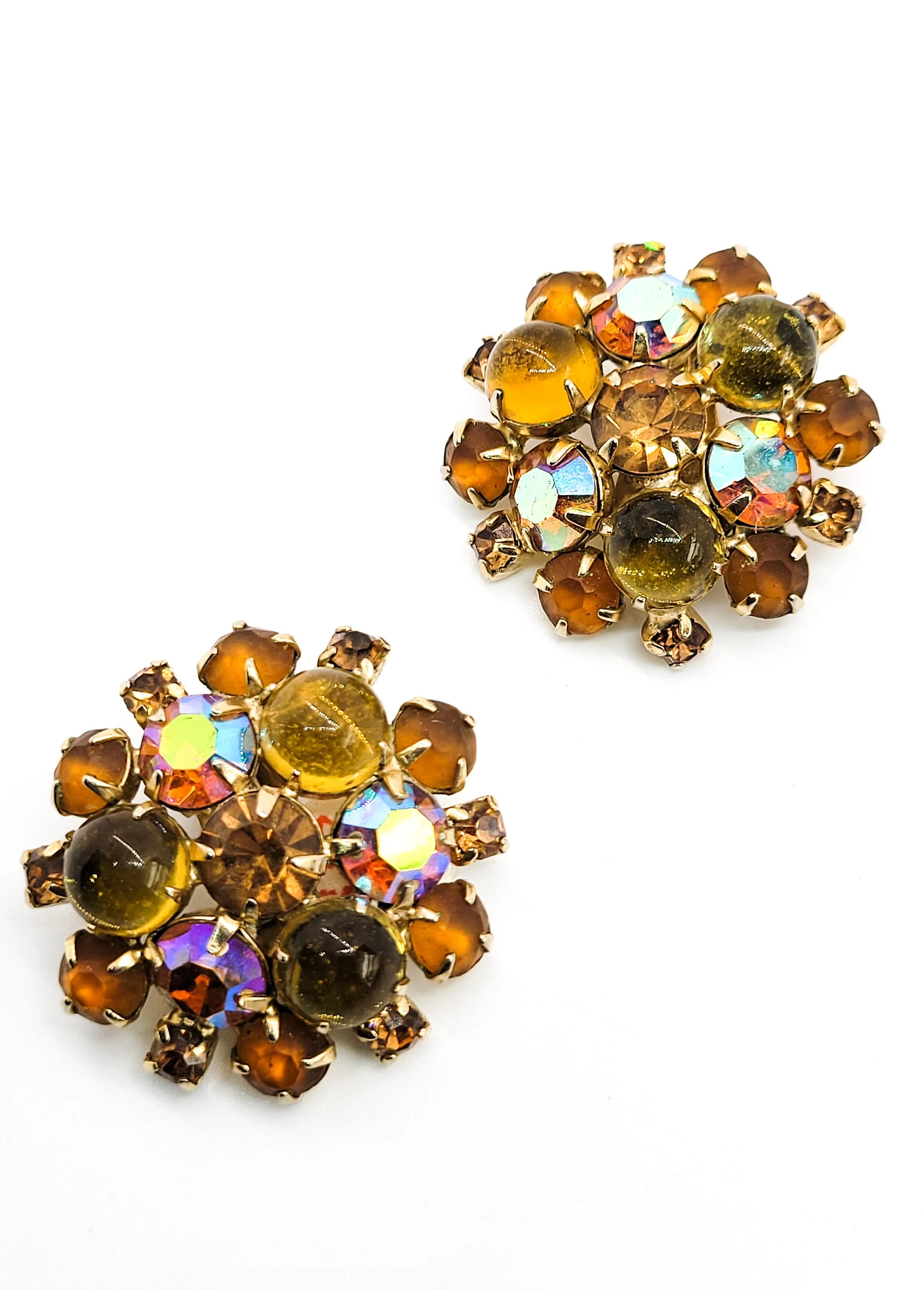 A Autumn Topaz amber Aurora Borealis Jelly belly frosted rhinestone earrings