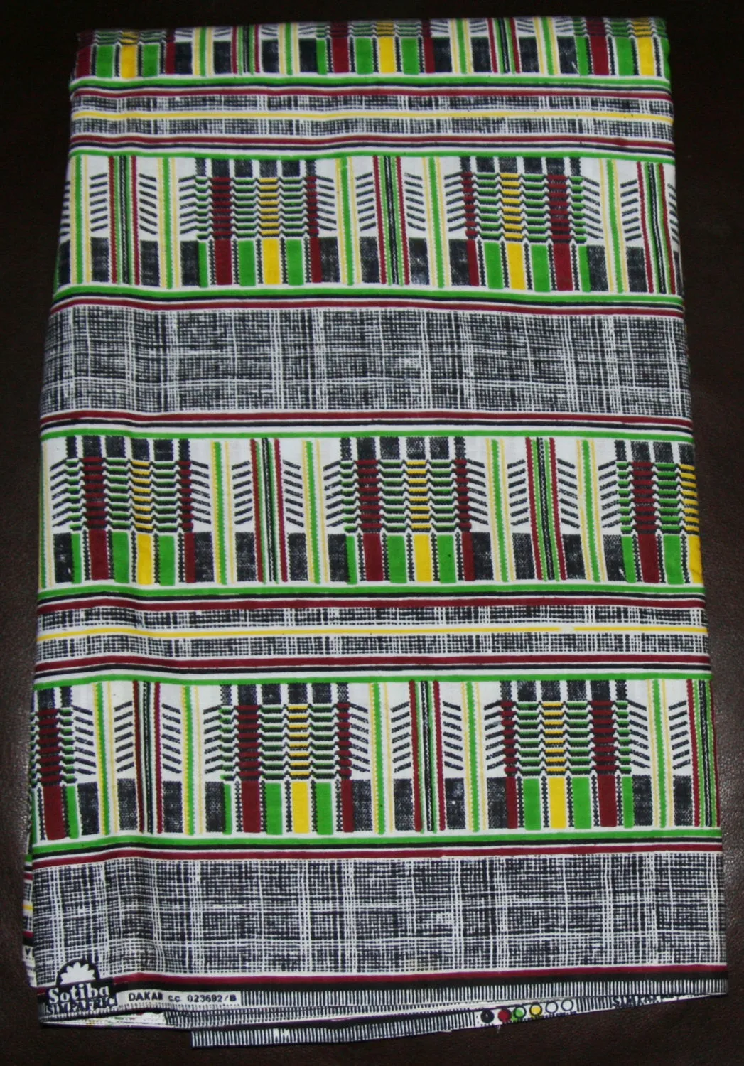 African Fabric Classic Sotiba 12 Yards Green, White, Wine, Yellow, Black