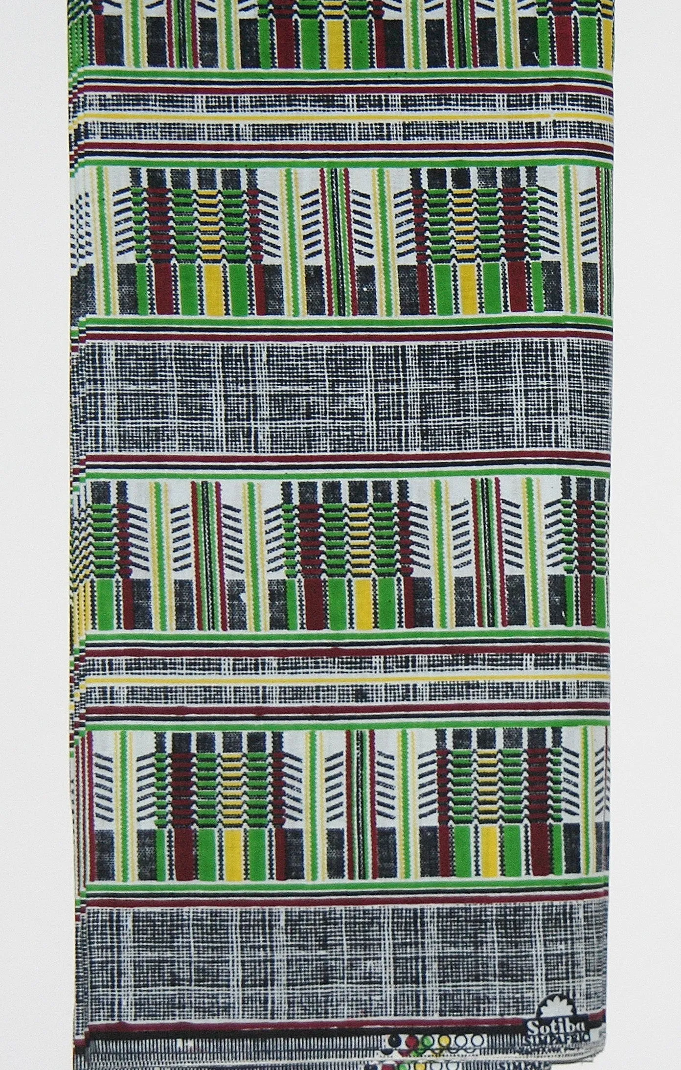 African Fabric Classic Sotiba 12 Yards Green, White, Wine, Yellow, Black