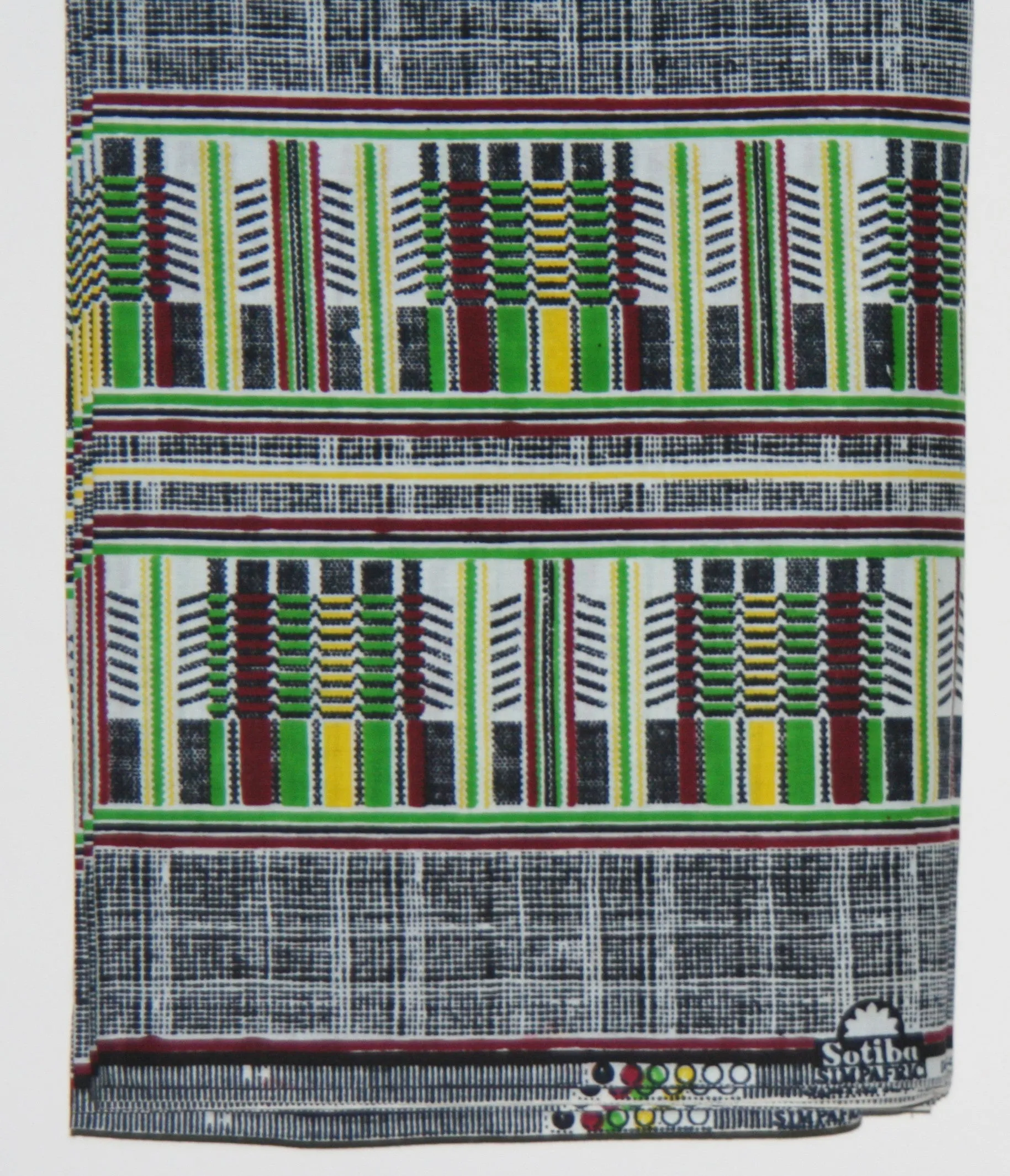 African Fabric Classic Sotiba 12 Yards Green, White, Wine, Yellow, Black