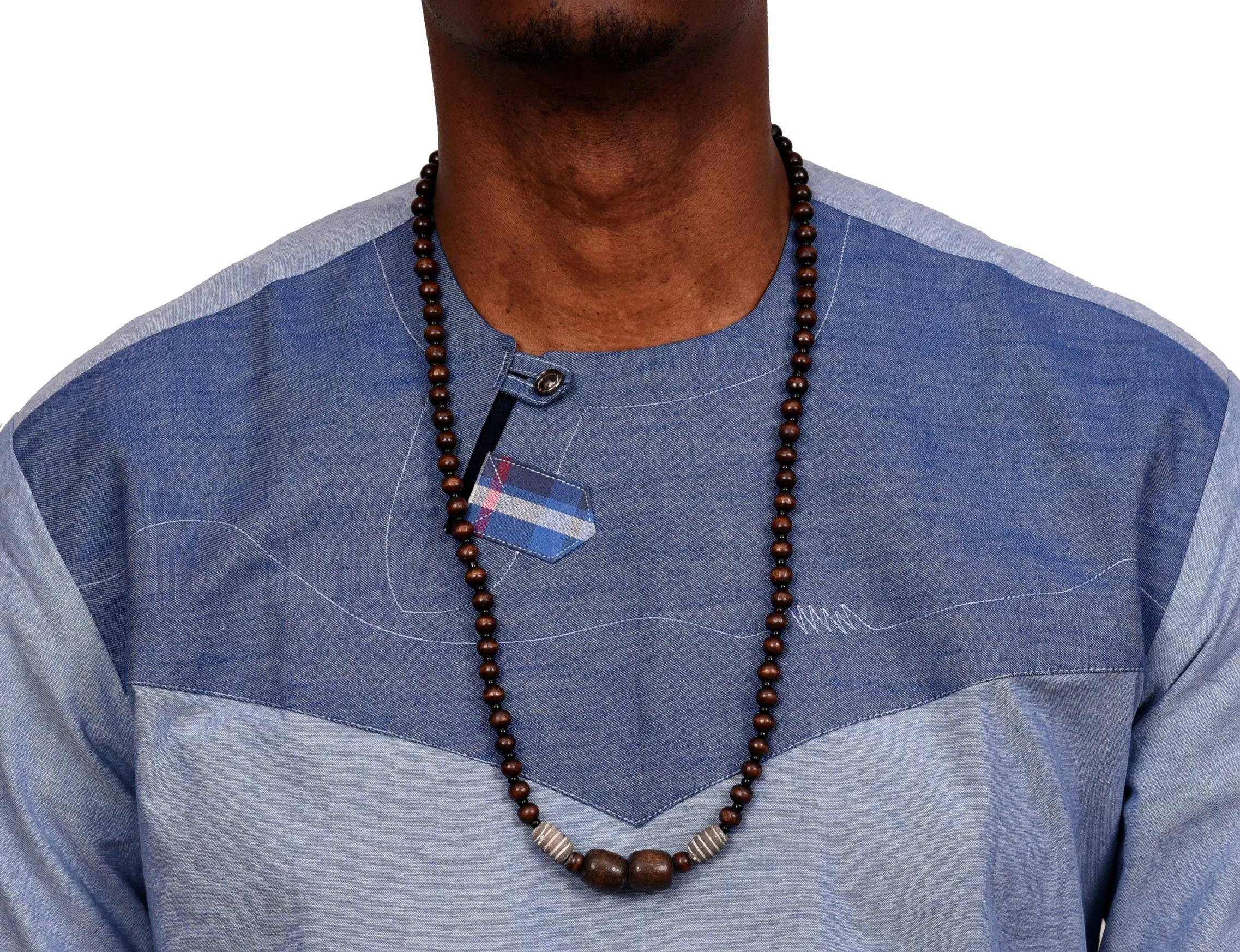 African Wood Necklace Gray Terra Cotta