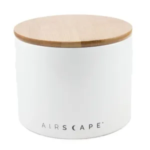 Airscape Ceramic and Food Storage Canister, 4" Small - Patented Airtight Inner Lid Preserves Food Freshness - Glazed Ceramic with Bamboo Top - Snowflake White