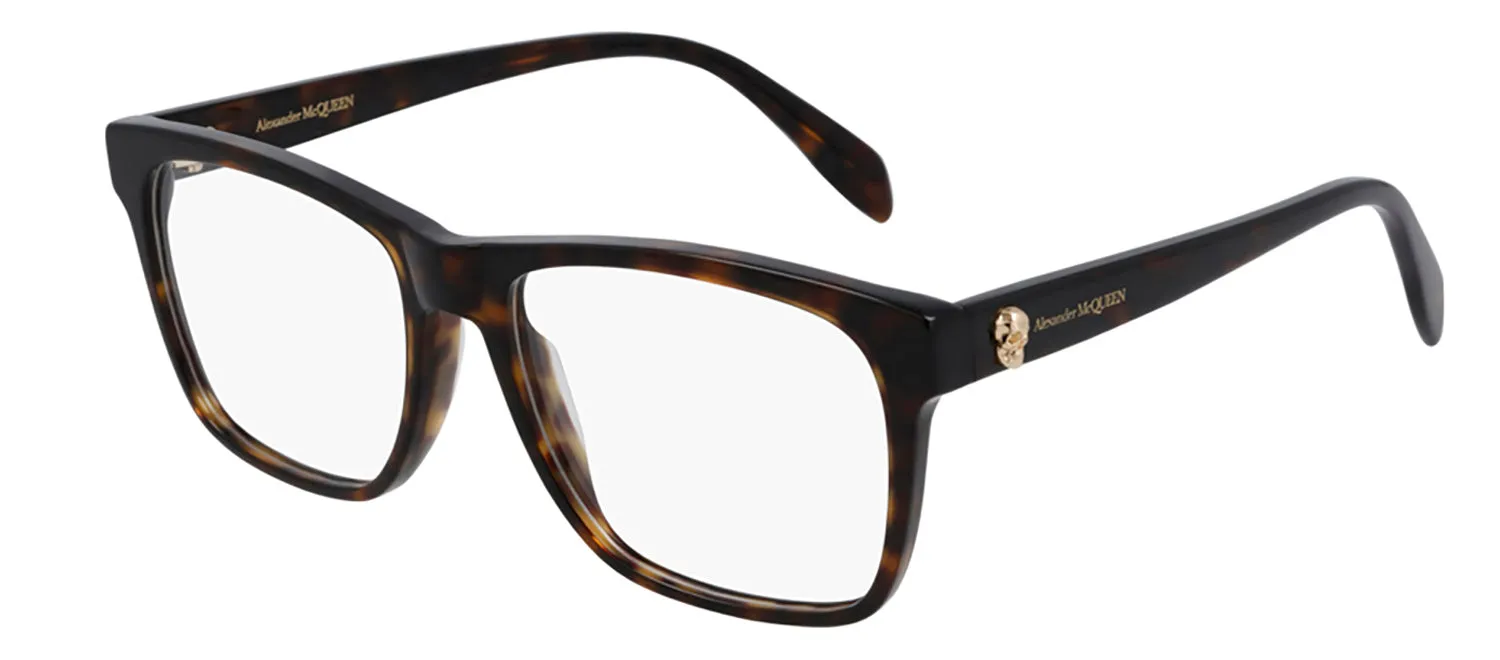 Alexander McQueen AM 0282O 002 Square Acetate Havana Eyeglasses with Demo Lens