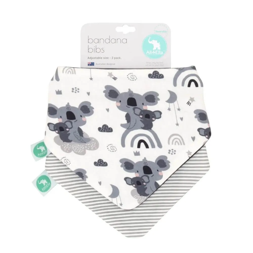 All4Ella Bandana Bib Set, Koala Grey
