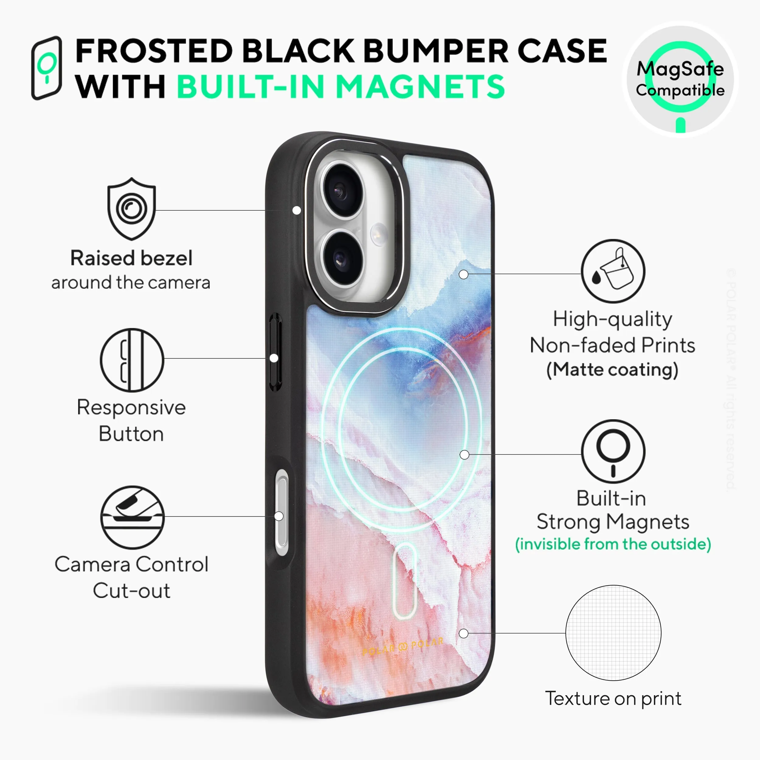 Almond Coast - iPhone 16 Plus Frosted Black Bumper MagSafe Case