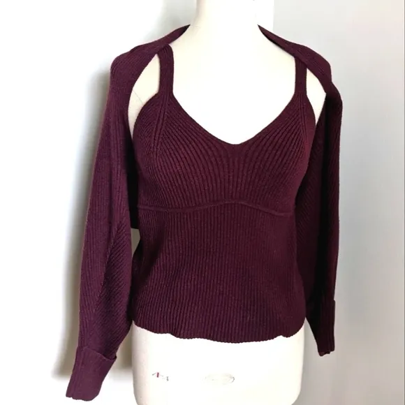 𝅺AND Now This Burgundy Cocoon Sweater Twin Set Juniors Maroon L