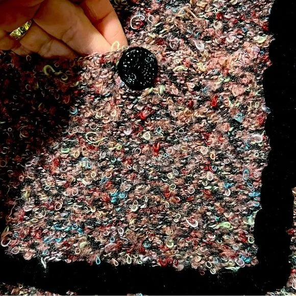 Anthropologie Curio Boucle Sweater Jacket Mauve Rosette Vintage Retro Artsy 2X