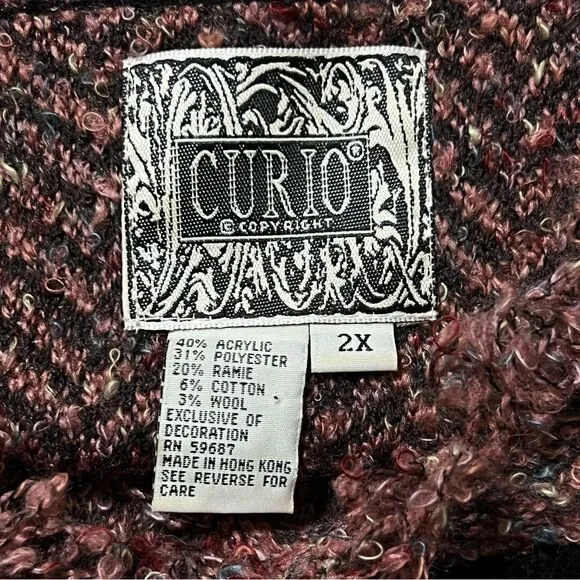 Anthropologie Curio Boucle Sweater Jacket Mauve Rosette Vintage Retro Artsy 2X